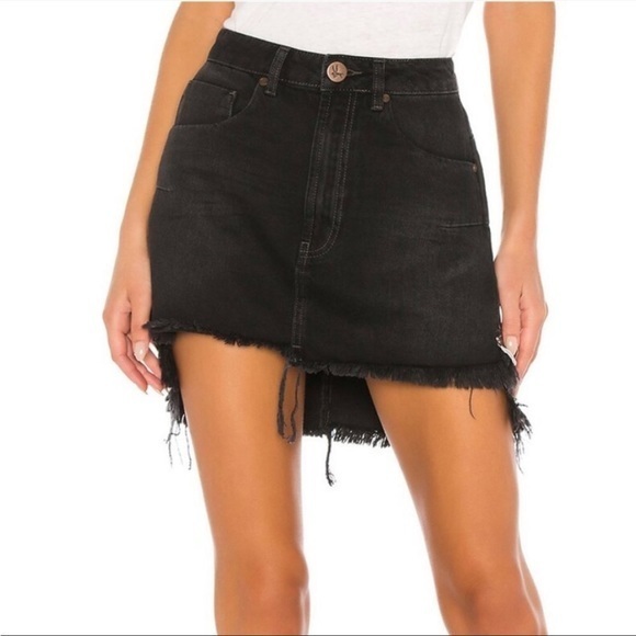 One Teaspoon Nwot Vanguard Black Jean Mini Skirt. Hi-Lo Hemline Revolve Sz 24/0